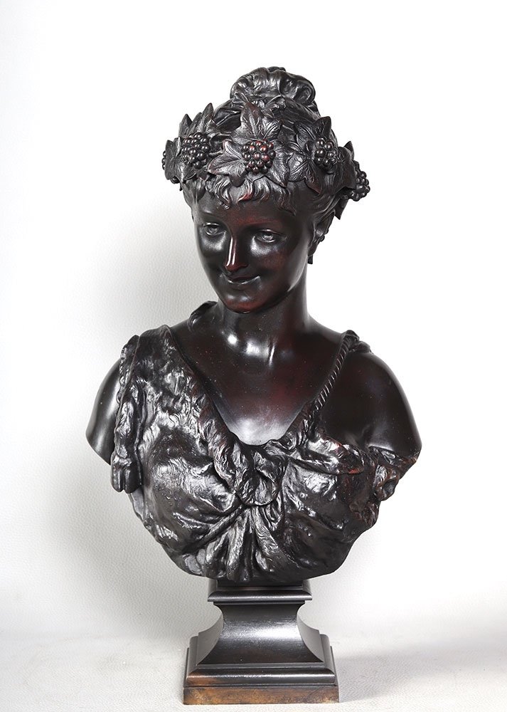 Bronze 19th Century, 50 Cm, Signed Jean Bulio 1827/1911, Bacchante, Allegory Of Spring