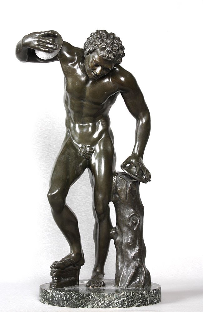 Bronze 19th Century, 57 Cm, Fauna With Cymbals, Antique Bronze, French School