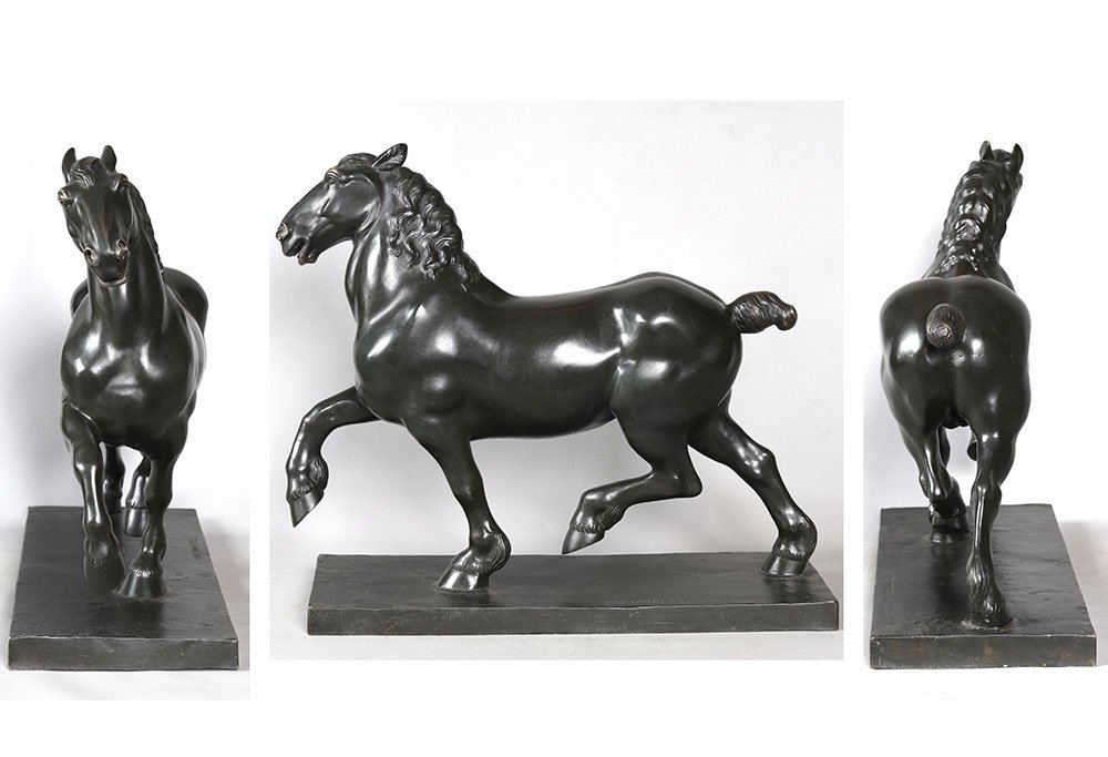 Cheval en Bronze daté de 1917, 53 cm, Karl Trumpf 1891/1959, Le dressage-photo-4
