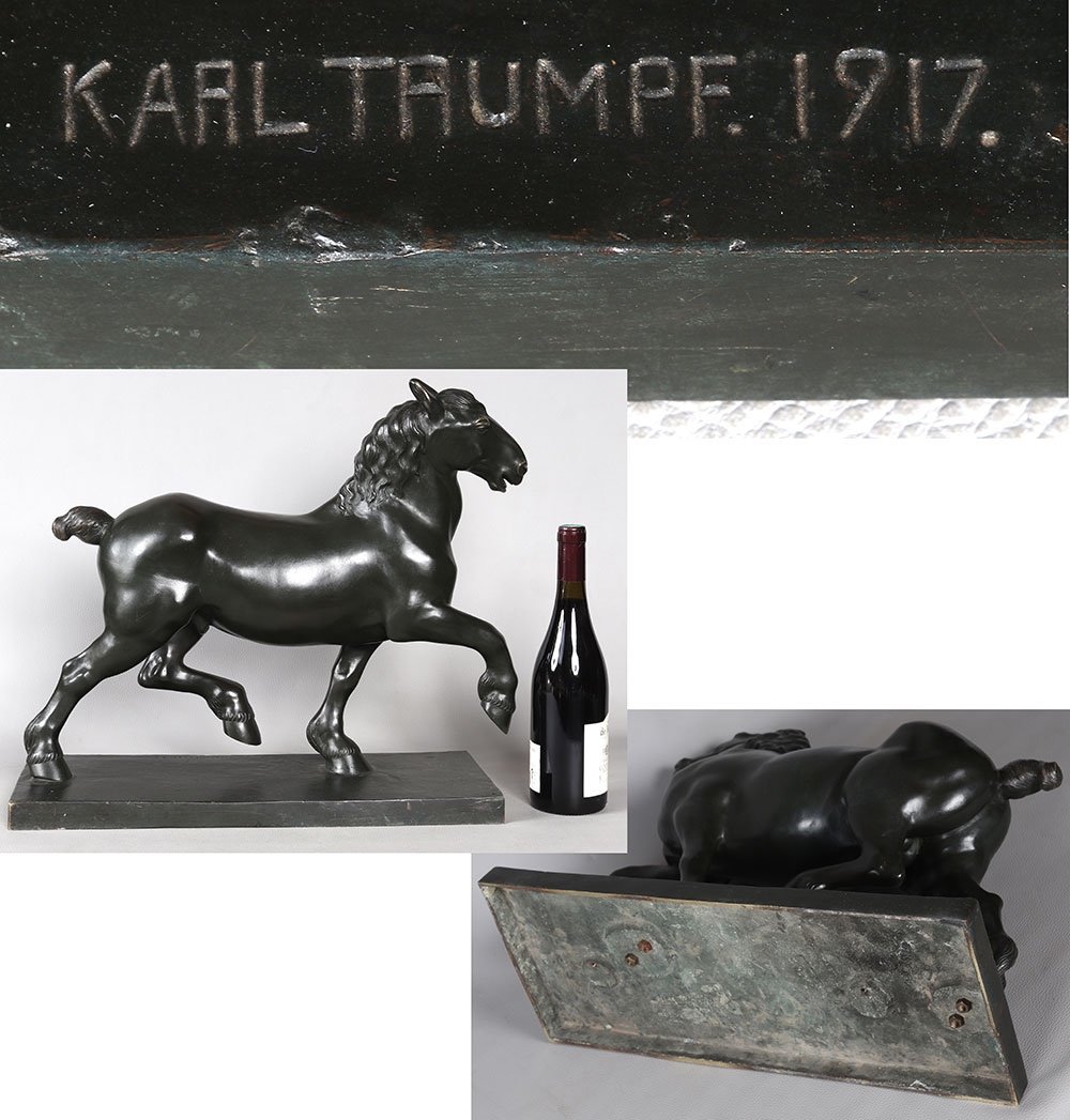Cheval en Bronze daté de 1917, 53 cm, Karl Trumpf 1891/1959, Le dressage-photo-1