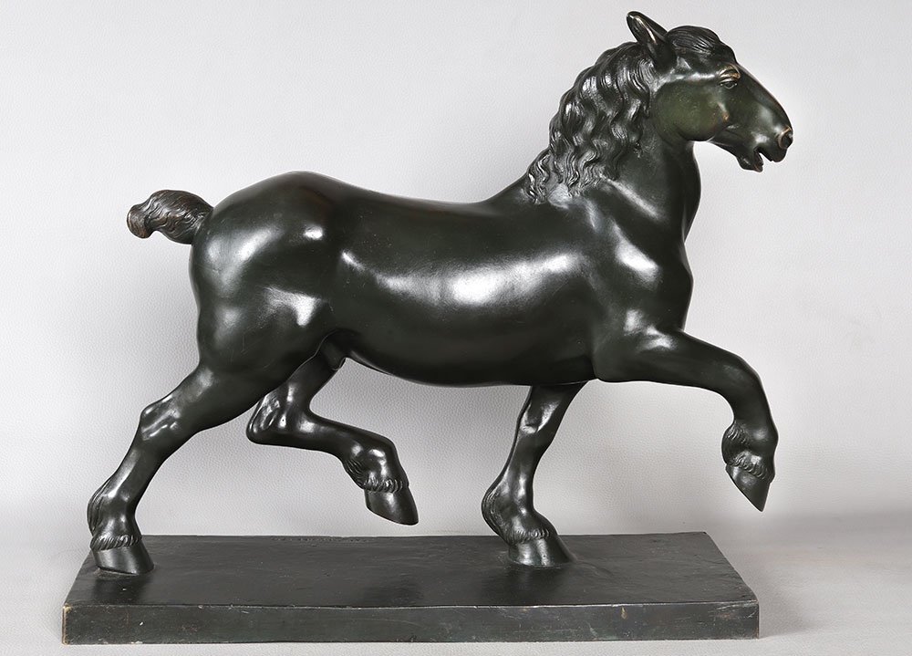 Cheval en Bronze daté de 1917, 53 cm, Karl Trumpf 1891/1959, Le dressage