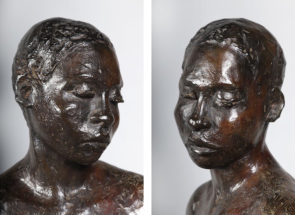 20th Century Bronze, 46 Cm, Signed Mj Bourron, Numbered 2/8, Africa-photo-3