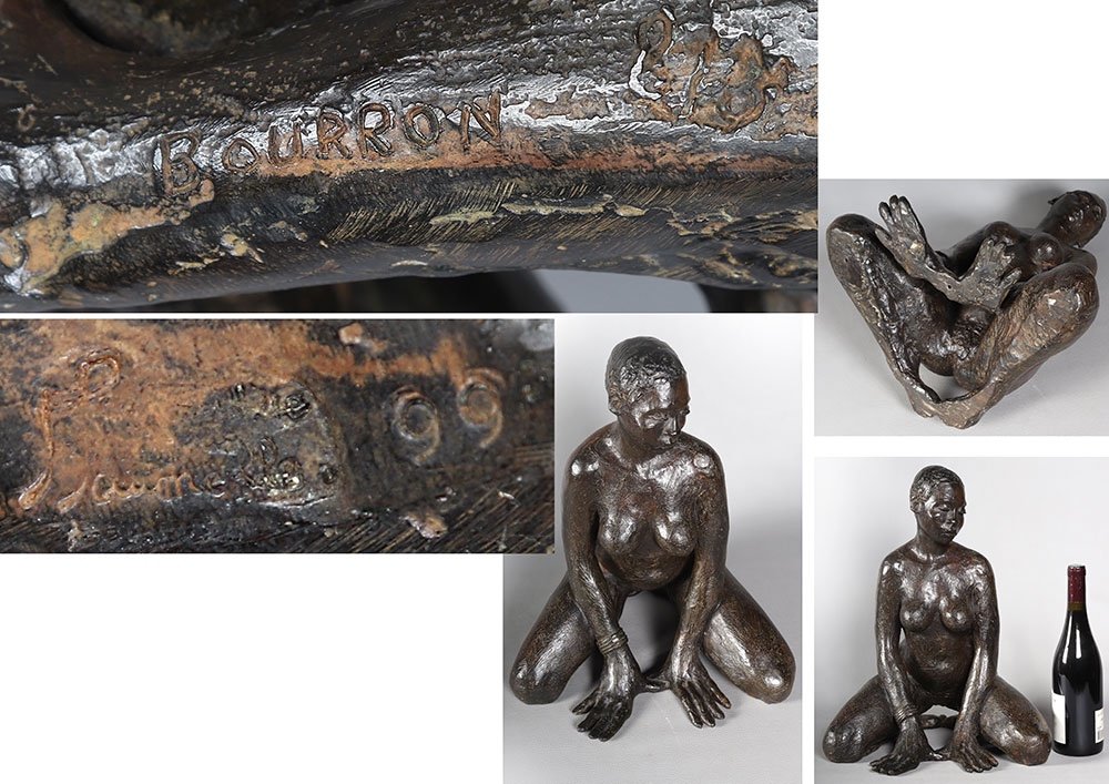 20th Century Bronze, 46 Cm, Signed Mj Bourron, Numbered 2/8, Africa-photo-1