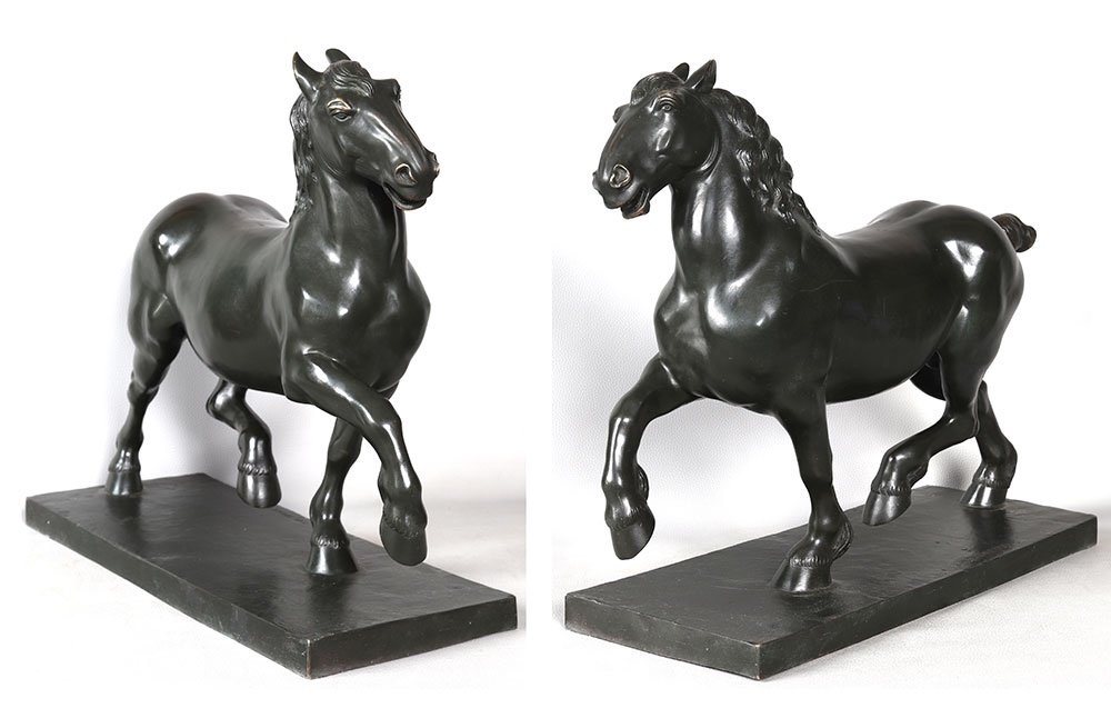 Bronze Horse Dated 1917, 53 Cm, Signed Karl Trumpf 1891/1959, Dressage-photo-3