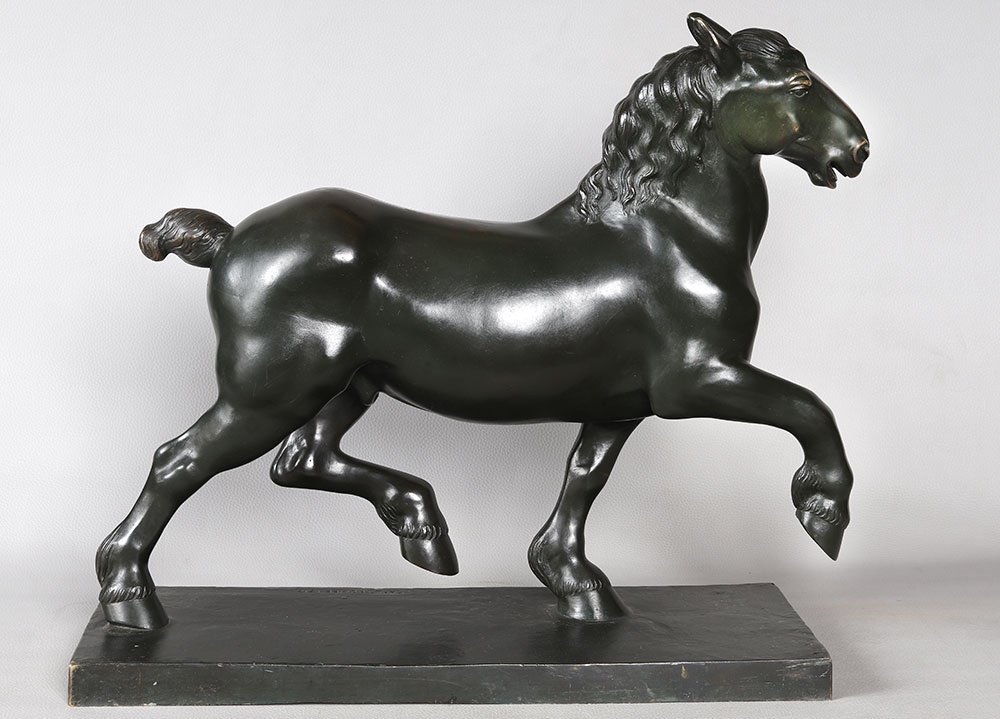Bronze Horse Dated 1917, 53 Cm, Signed Karl Trumpf 1891/1959, Dressage