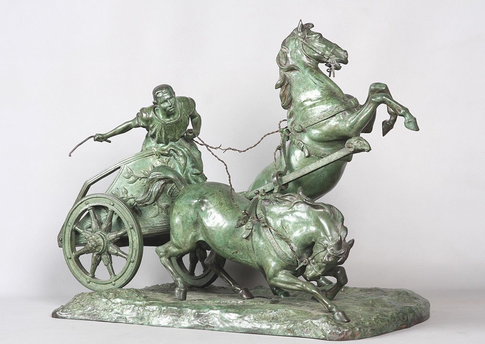 Bronze XIX ème, 58 cm, de Giuseppe Ferrari 1840/1905, La course de char Romain