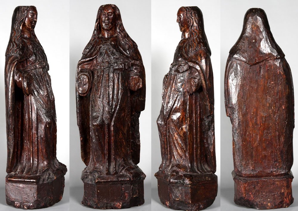 Large Wooden Sculpture 72 Cm, (in Oak) From The 16th Century, Virgin, Saint-photo-2