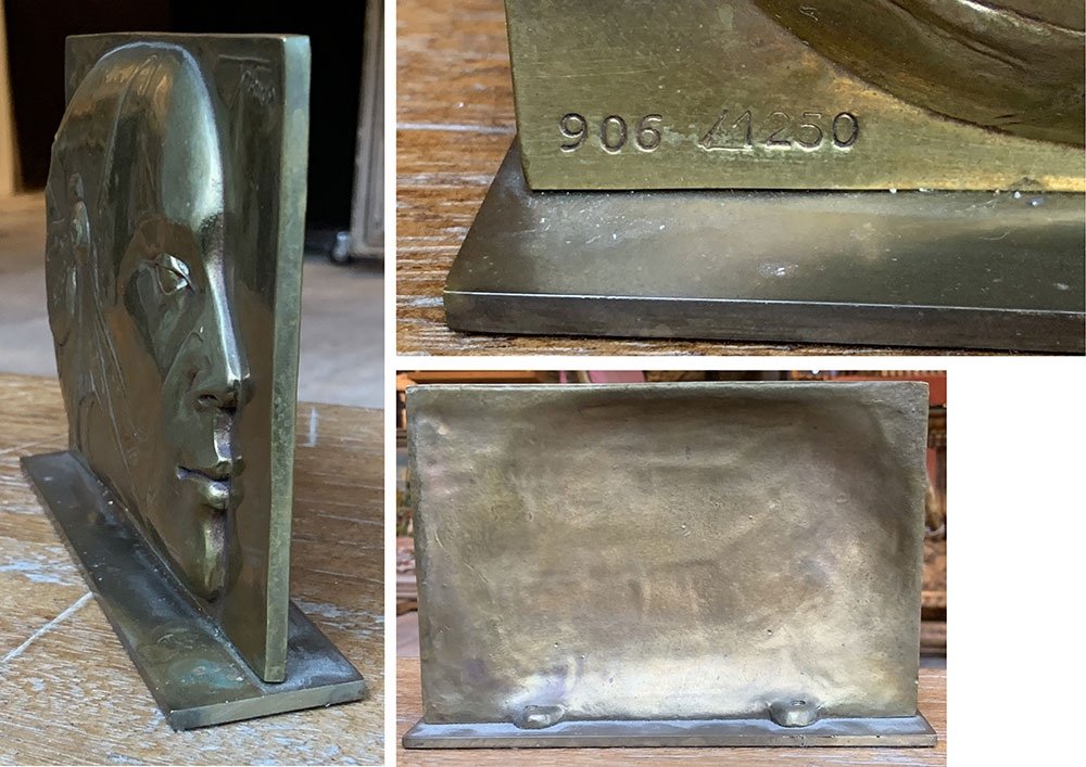 Bronze, Pierre-Yves Tremois 1921/2020, bas-relief, visage de lemme à la Pieuvre-photo-3