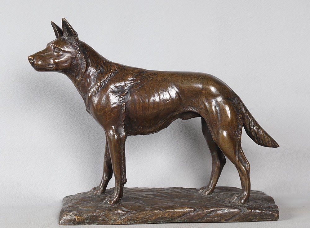 Bronze XIXème, signé H. Hanggen ou H. Hanssen, Chien de Berger