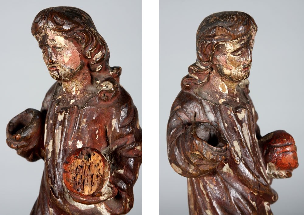 Sculpture, 29 Cm, From The 17th Century, In Polychrome Wood, Jesus Holding The Orb-photo-3
