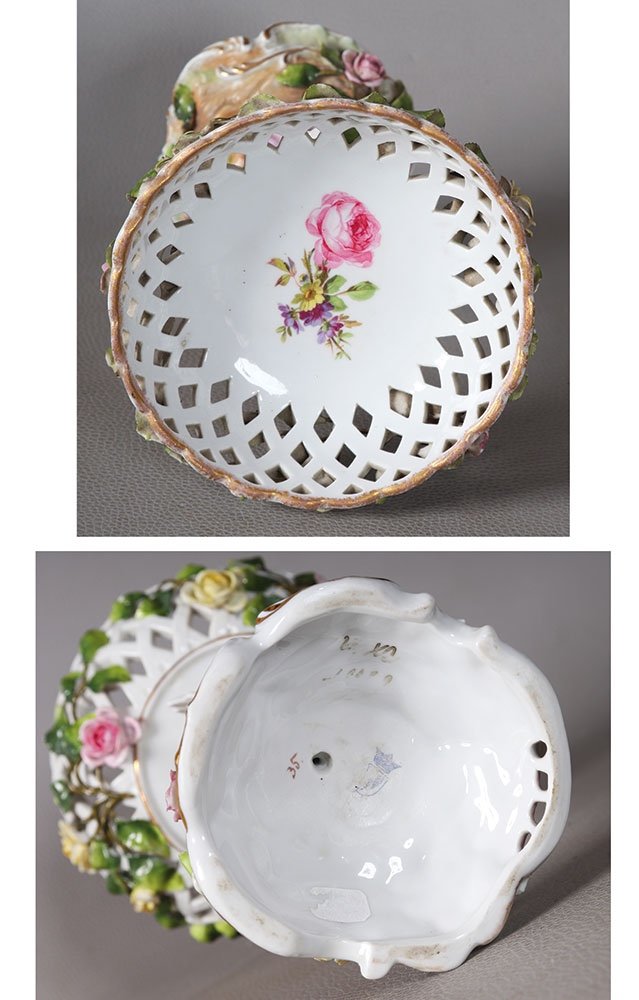 Coupe corbeille Porcelaine de Plaue-Thuringe, XIX ème, Hauteur : 24 cm-photo-4