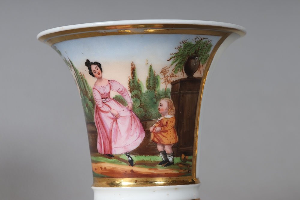 Porcelain Vase From The Empire Period, In Vieux Paris, Height: 11 Cm-photo-2