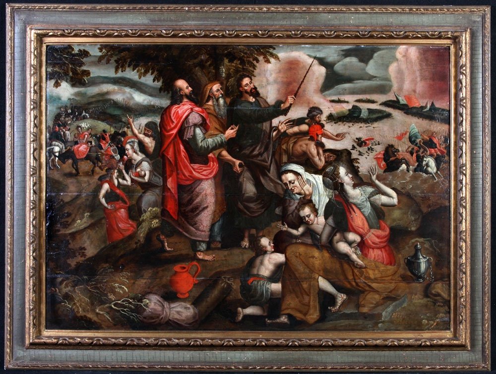 Flemish School 16th Century, 130 Cm, Workshop Of The Prodigal Son Master 1530/1580, Red Sea Passage-photo-2