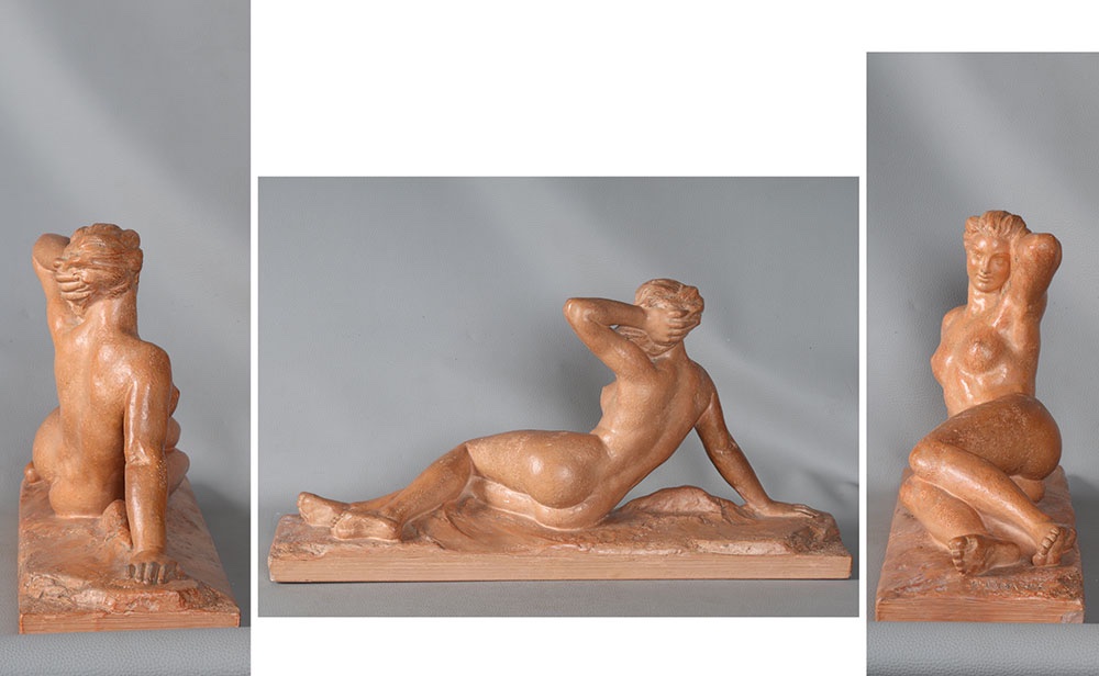 Art Deco Terracotta, By Henri Bargas, Female Nude-photo-1