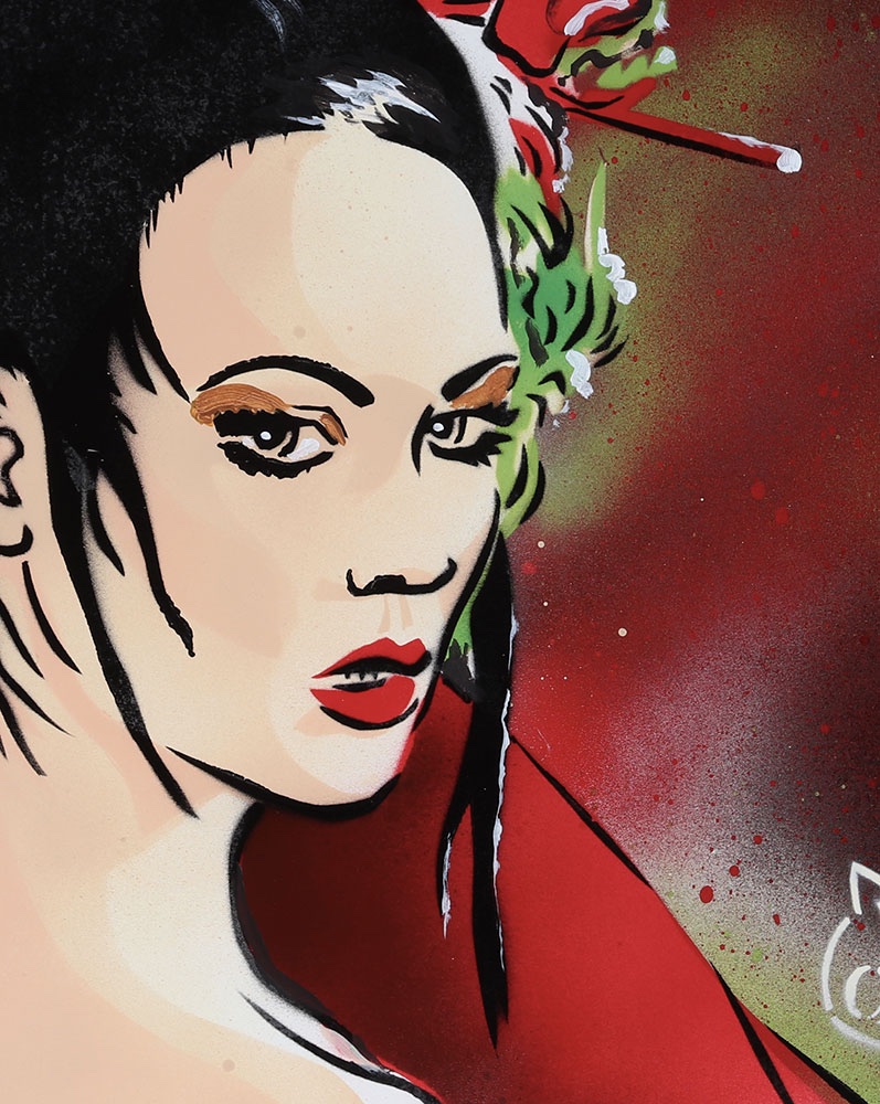 Geisha, acrylique signé : Yocat, Ecole Française-photo-2