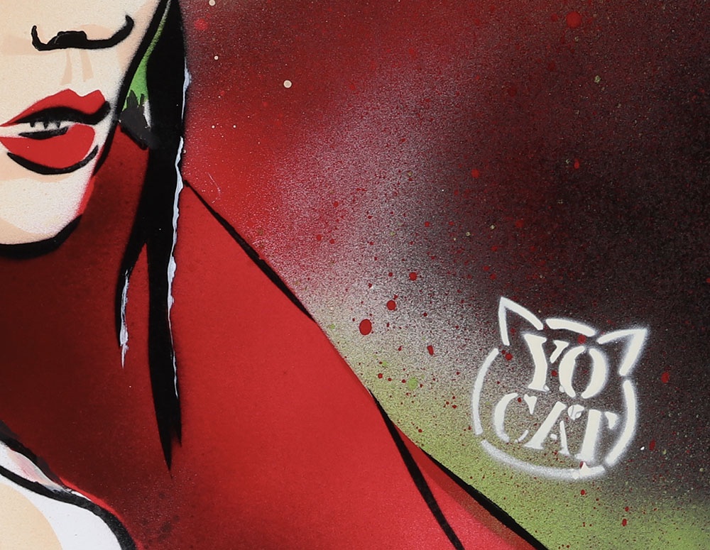 Geisha, acrylique signé : Yocat, Ecole Française-photo-3