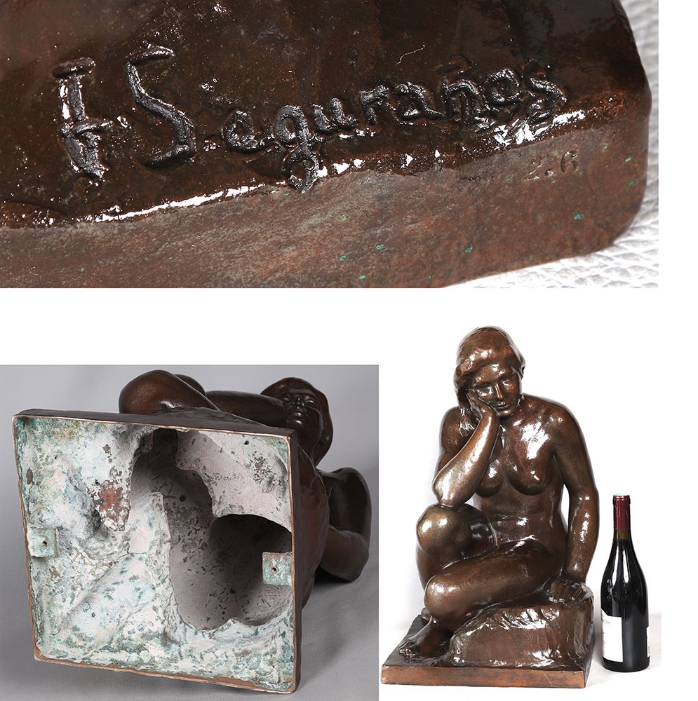 Bronze, 60 Cm, Signed Joan Seguranyes I Redorta Born In 1932, Nude, Spanish School -photo-2