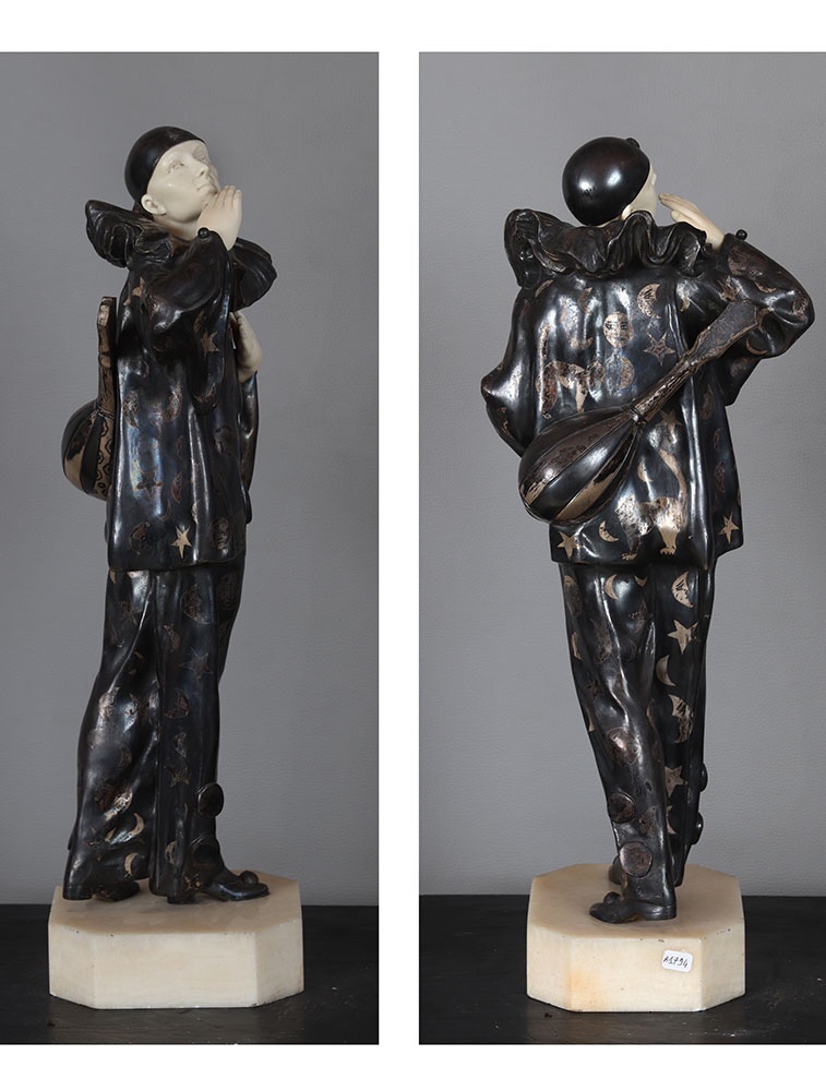 Claude MIRVAL 1889/1973, Chryséléphantine, 55 cm, Art Déco, Pierrot -photo-3