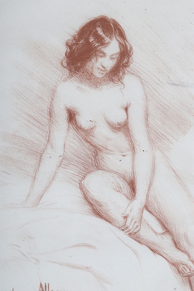 Sanguine de Ludovic ALLEAUME 1859 / 1941, Nue, Ecole Française -photo-2