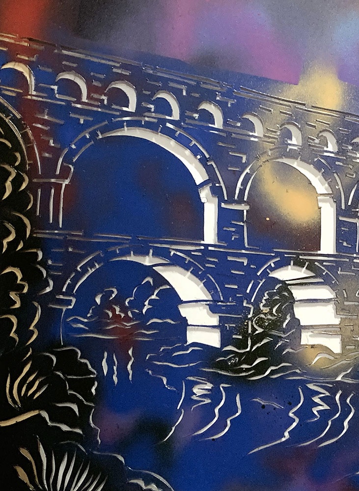 Le Pont du Gard, acrylique signé : Yocat, Ecole Française, Nîmes-photo-2