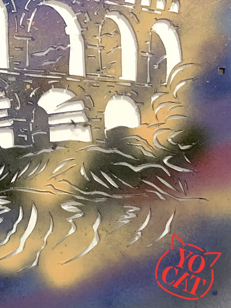 Le Pont du Gard, acrylique signé : Yocat, Ecole Française, Nîmes-photo-3