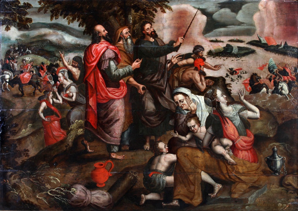 Ecole Flamande XVI ème, 130 cm, Atelier Maître Fils Prodigue 1530/1580, passage Mer Rouge-photo-4