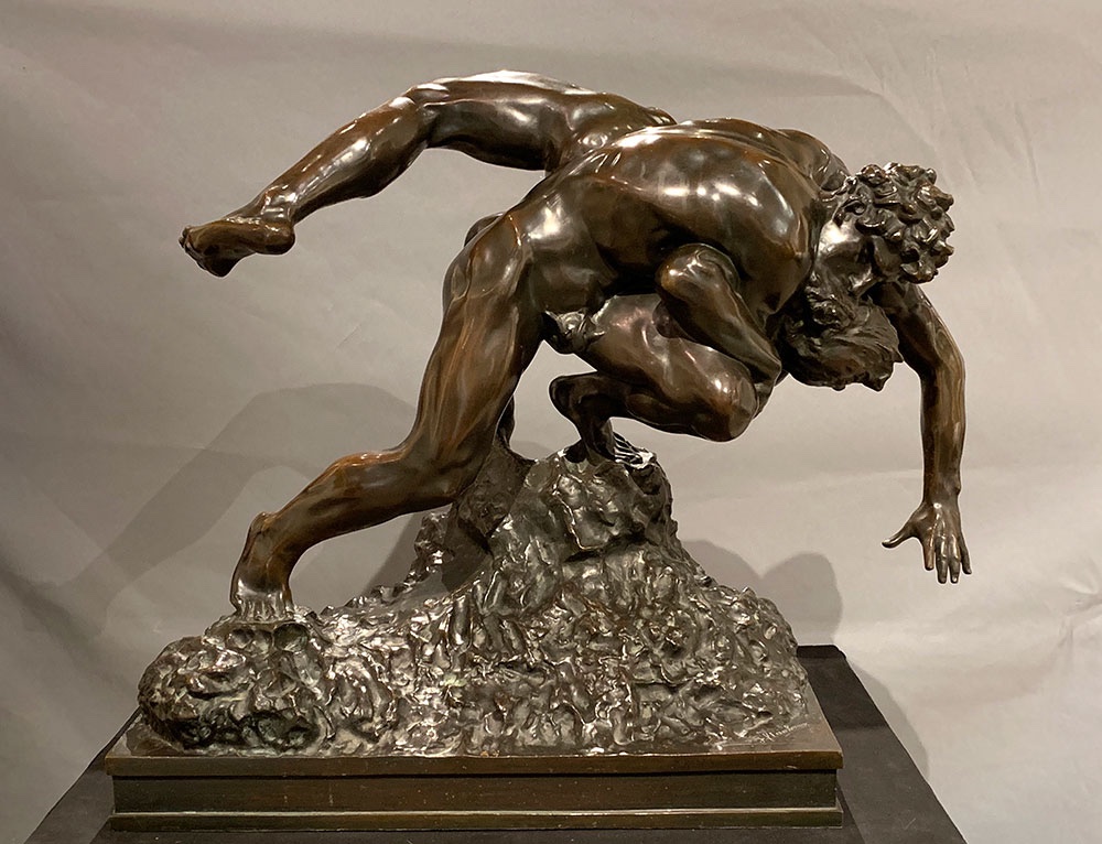 Grand Bronze XIX ème, 80cm, Jef LAMBEAUX, Musée G. COURBET, Les lutteurs -photo-2