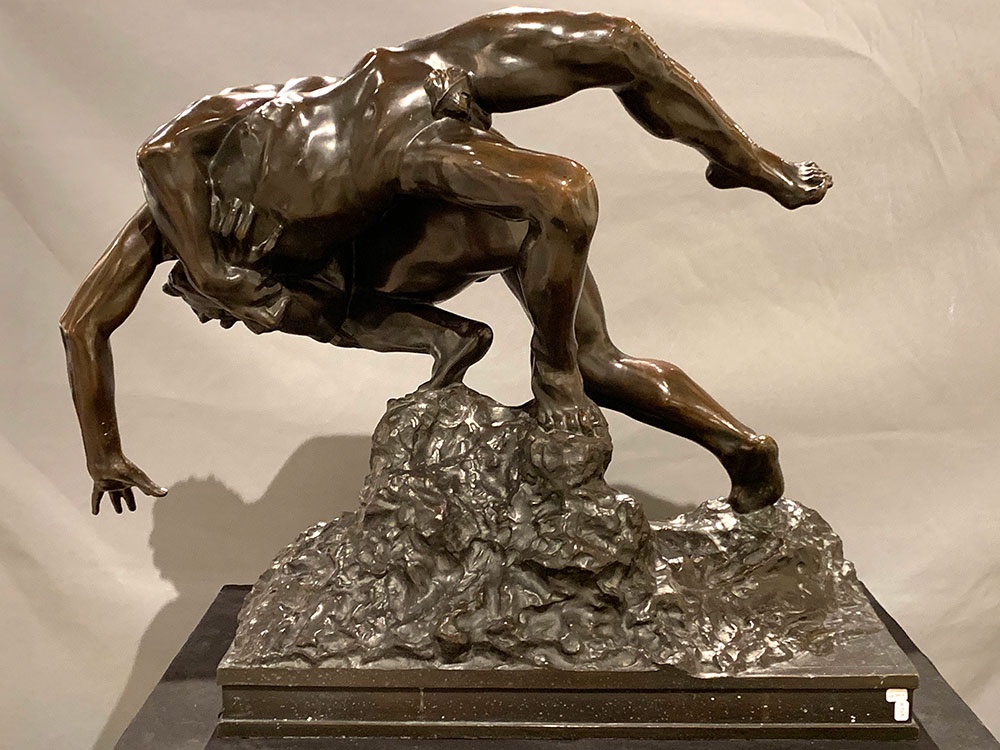 Grand Bronze XIX ème, 80cm, Jef LAMBEAUX, Musée G. COURBET, Les lutteurs -photo-3