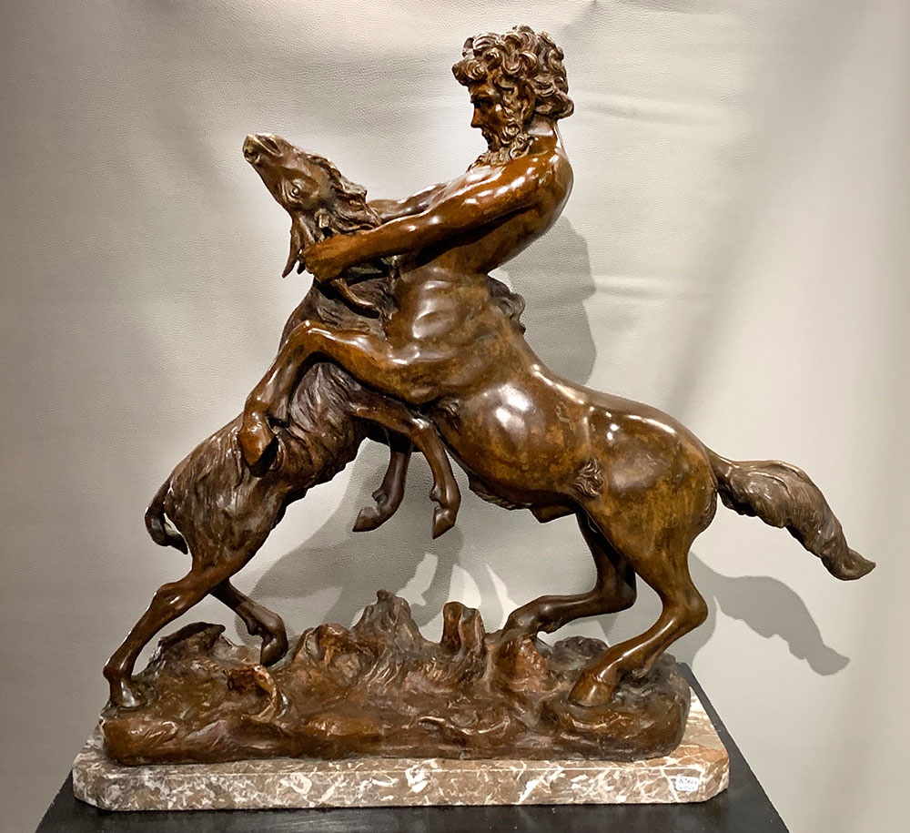 Large 19th Century Bronze, 65 Cm, By James Hunt 1880 / ?, Centaur Wrestling With A Goat-photo-2