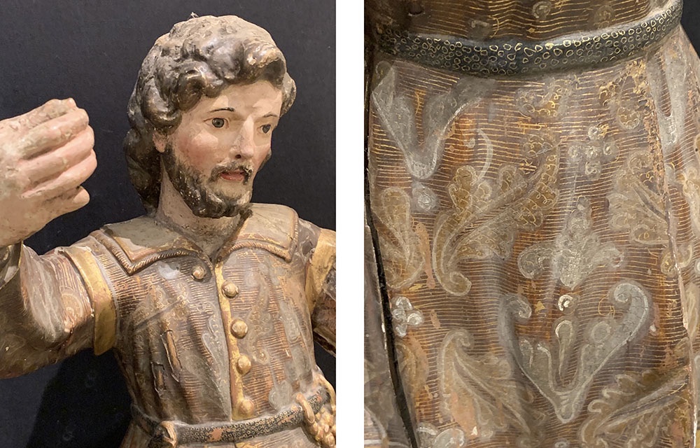 Saint Isidore, du XVII ème, 60 cm, Ecole Espagnole, bois polychrome et feuille d’or-photo-2