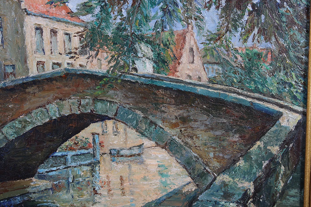 Vue de Bruges, 75 cm, Belgique, signé : L. Dupont, Ecole Belge-photo-3