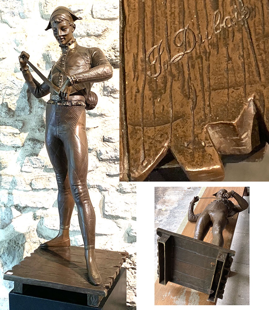 Large 19th Century Bronze, 85 Cm, Signed Paul Dubois 1829/1905, Harlequin-photo-4