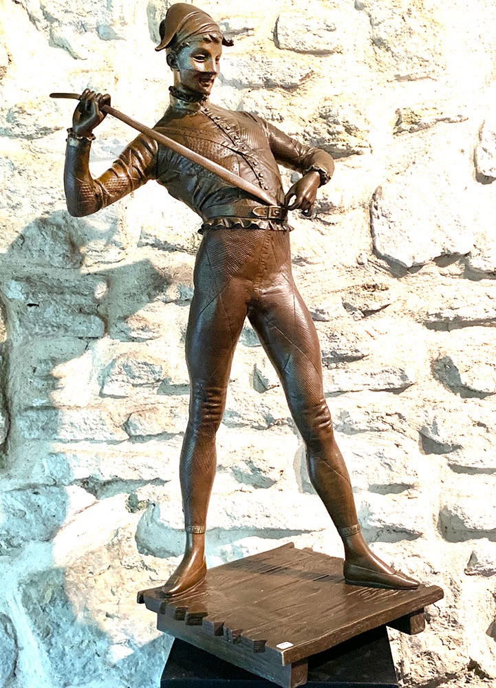 Large 19th Century Bronze, 85 Cm, Signed Paul Dubois 1829/1905, Harlequin