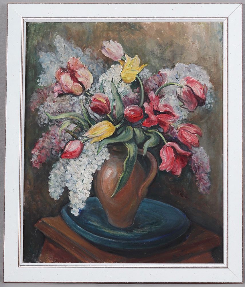 83x70 cm, Paul Theodore SCHWARZ, de 1949, bouquets de fleurs, nature morte 