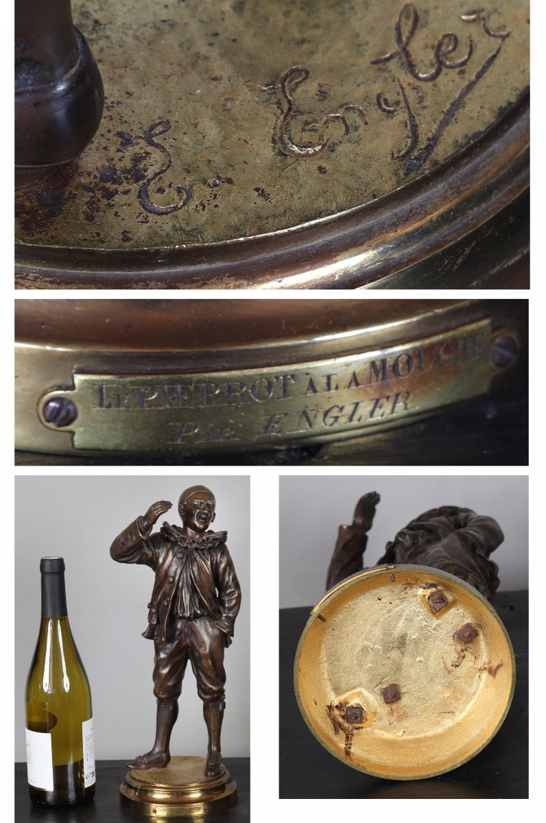 Emile ENGLER, Bronze fin XIX ème, 37 cm, Pierrot à la mouche-photo-4