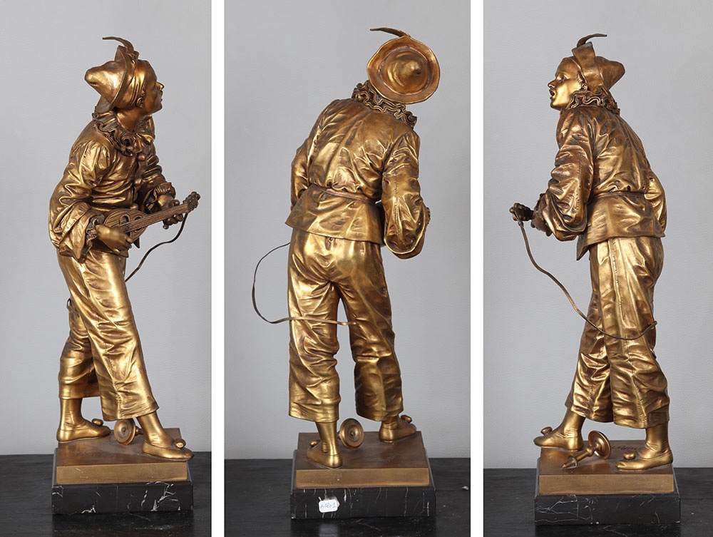 19th Century Bronze, 51 Cm, Eutrope Bouret 1883/1906, Pierrot-photo-3