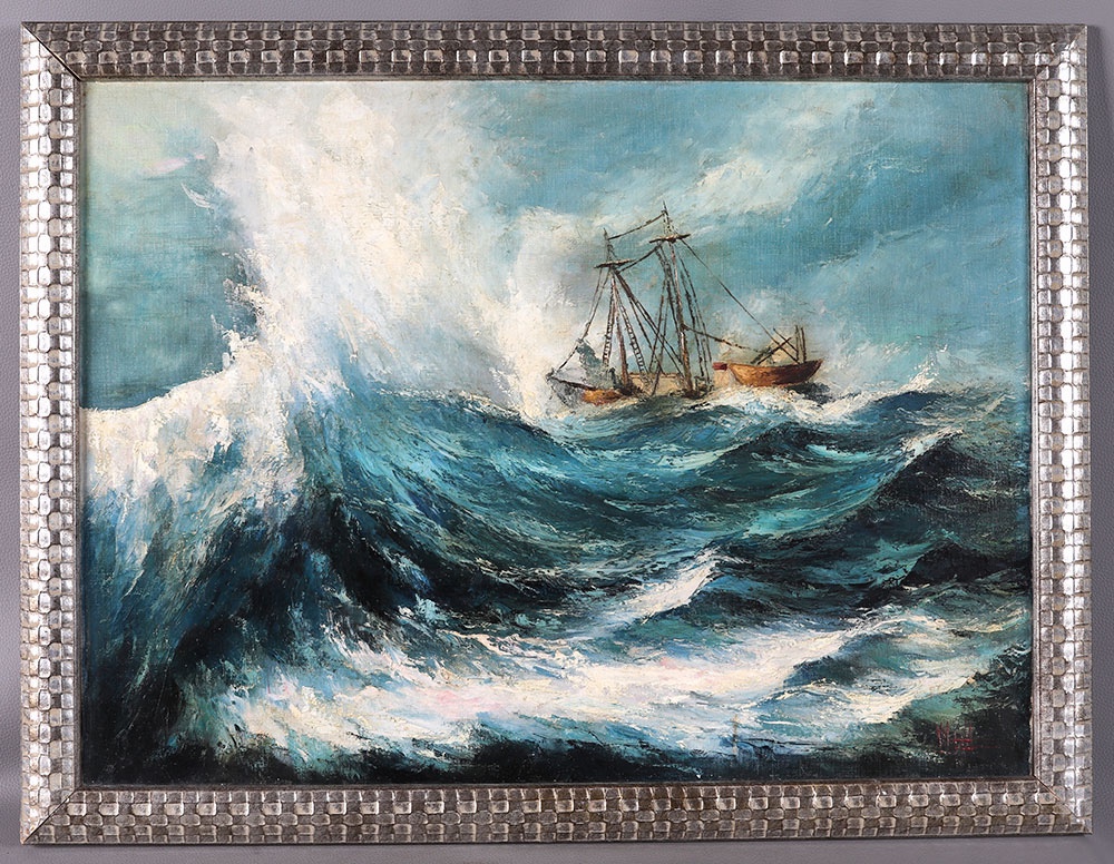 Marine dans la tempête, 81 cm, signé, vers 1940/60