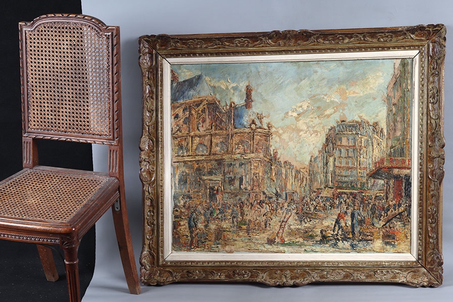 Fernand LAVAL, 100 cm, Paris, daté de 1951, Les Halles, église Saint Eustache