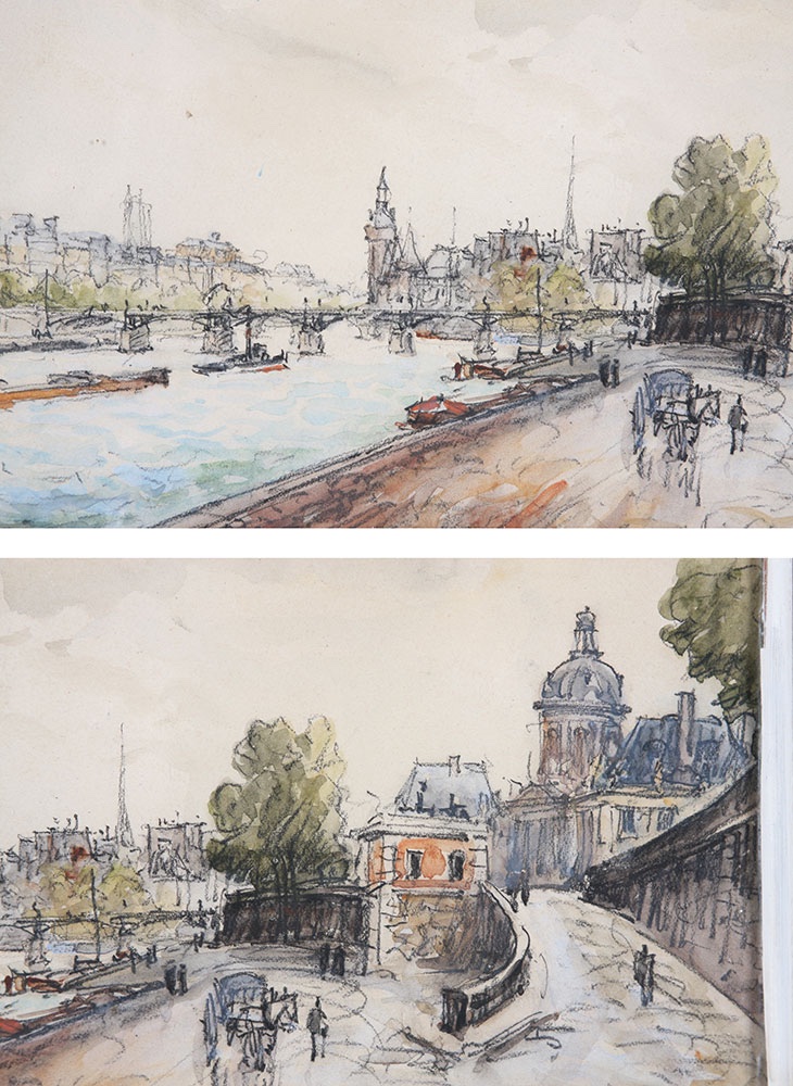 Frank Will (frank Boggs), Paris, Quai De Seine, Pont Des Arts, Watercolor-photo-3