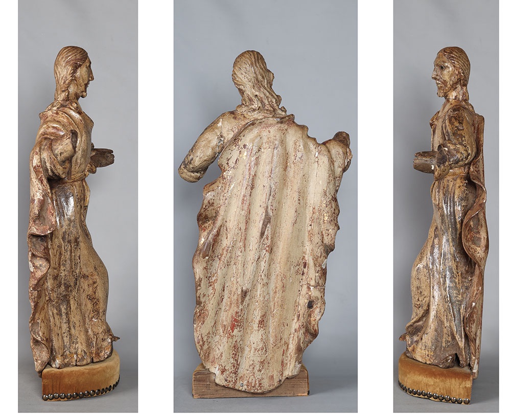 17th Century Sculpture, 85 Cm, Christ, Polychrome Wood With Glass Eyes-photo-3