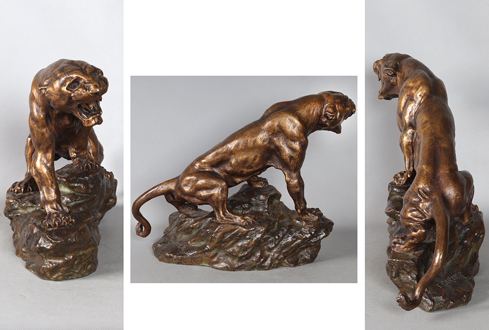 Bronze 19th Century, Thomas Cartier 1879/1943, Roaring Panther-photo-3