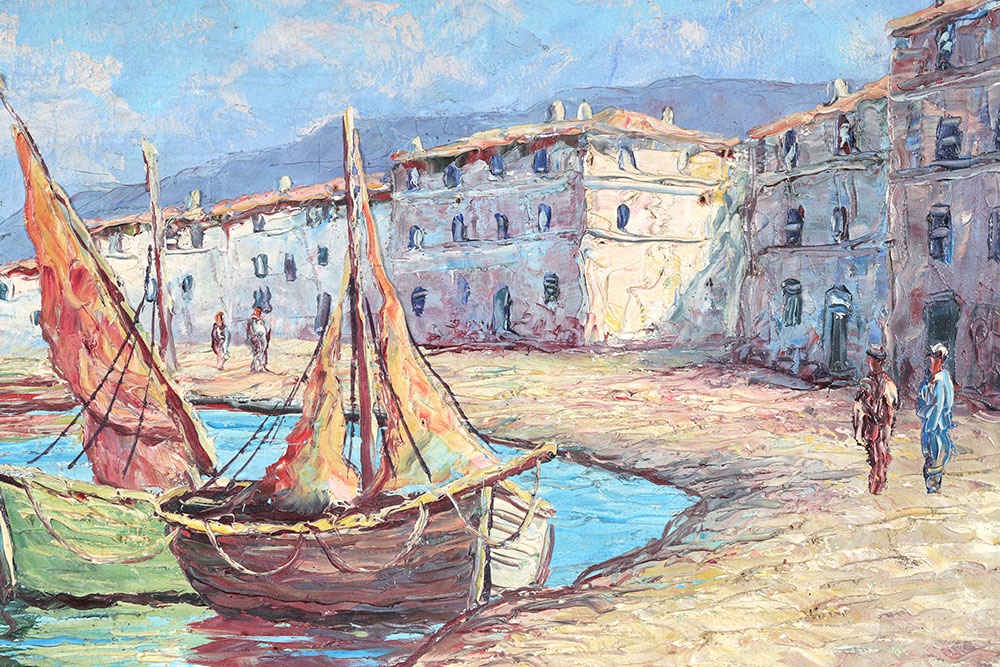 La Côte d’Azur, 115 cm, signé : Pierre LEMOINE, vers 1950/60, l’Esterel, Sud France, marine.-photo-2
