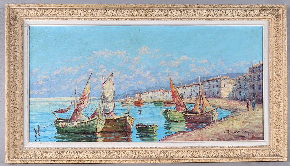 La Côte d’Azur, 115 cm, signé : Pierre LEMOINE, vers 1950/60, l’Esterel, Sud France, marine.