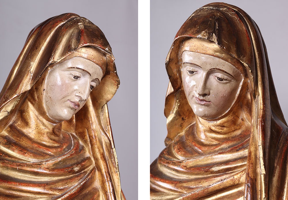Large 18th Century Virgin, 90 Cm, Gilded Wood Sculpture With Gold Leaf-photo-2