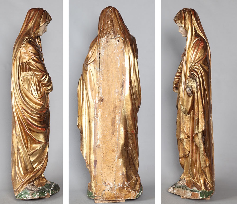 Large 18th Century Virgin, 90 Cm, Gilded Wood Sculpture With Gold Leaf-photo-3