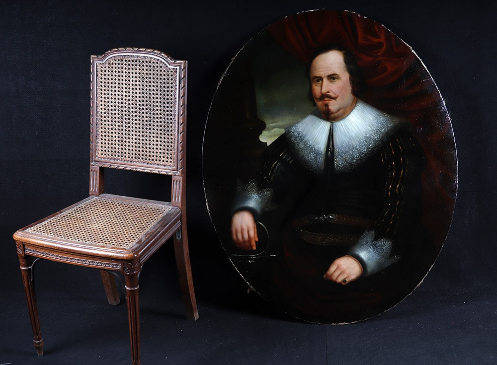 Grand portrait XIX ème, 108cm, noble à la collerette dite à confusion, Ecole Europe du Nord-photo-2