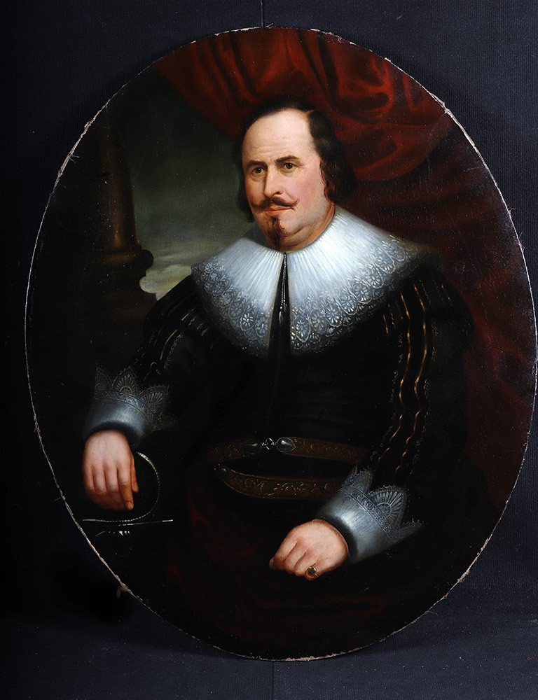 Grand portrait XIX ème, 108cm, noble à la collerette dite à confusion, Ecole Europe du Nord