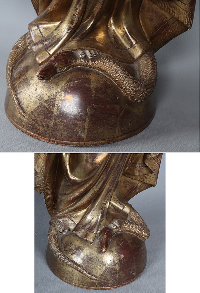 Large 18th-century Virgin Mary, 67 Cm, Sculpture In Gilded Wood With Gold Leaf And Polychrome-photo-3