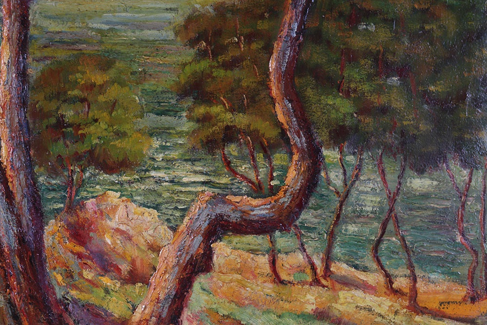 Impressionist Painting From 1949, Signed, The French Riviera, 78 Cm, The Esterel, South Of France, Seascape.-photo-3