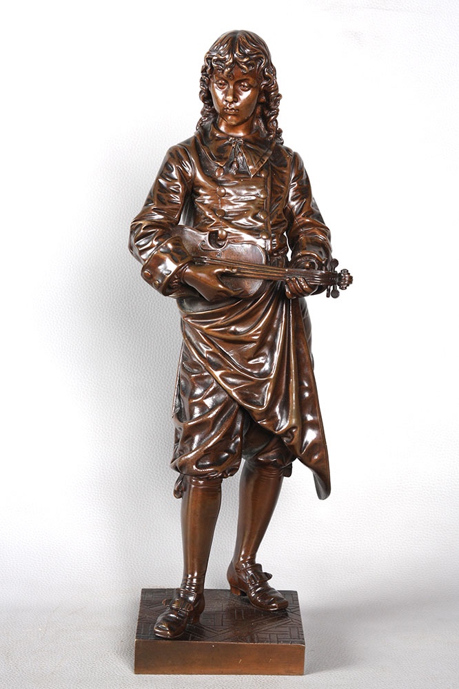 Bronze XIX°, 48 cm, signé : Eutrope BOURET 1883 / 1906, Le violoniste